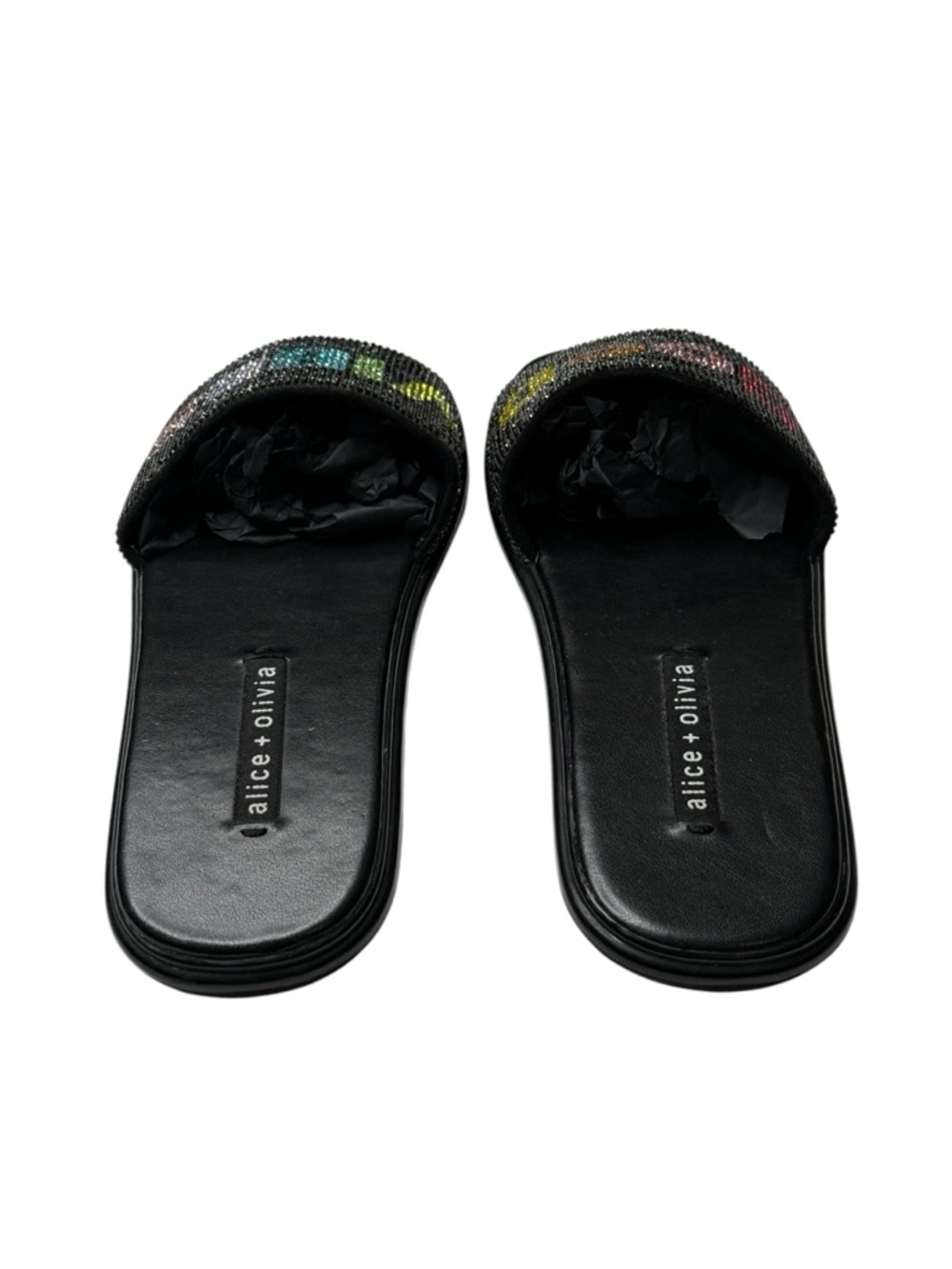 HTF: Alice + Olivia 𖦹 Tatum Good Vibes Slide Crystal Sandals 𖦹 Black 𖦹 7.5M 𖦹 - Picture 4 of 16